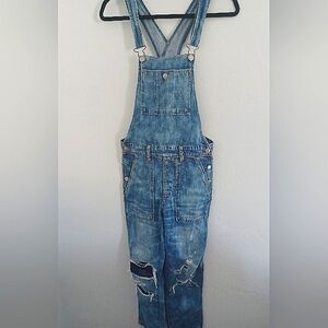 American Eagle distressed/patched overalls